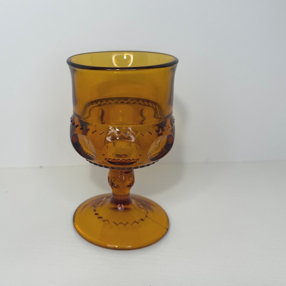 Vintage Indiana Glass Kings Crown Thumbprint Amber Small Glass Goblet Wine Glass